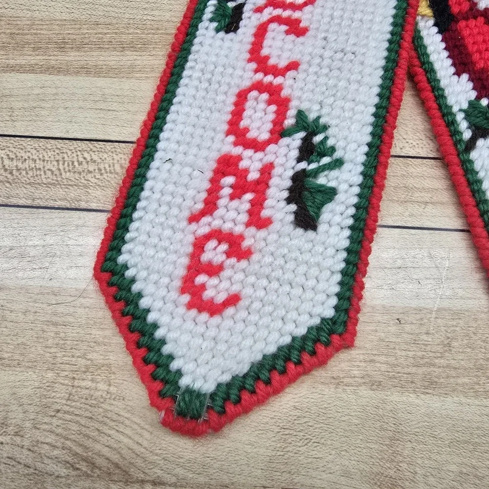 Crosstitch Holiday Bowtie Ornament Red Green Cardinal Christmas Plastic Canvas